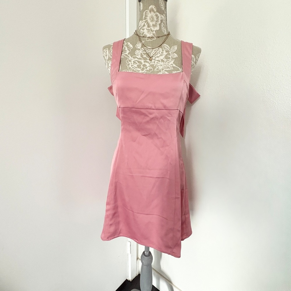 Urban Outfitters Pink Bow Back Square Neck A-Line Mini Dress Size S